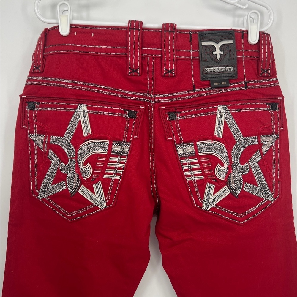 Men Rock Revival Red Jeans Slim Straight Stretch Pant Collectors Edition Size 32 - Picture 9 of 10
